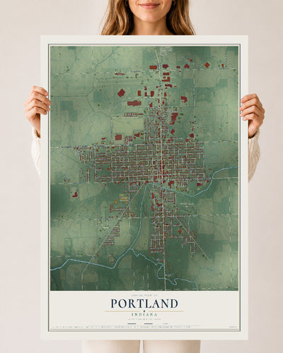 Map of Portland, Indiana, 24 x 36 inch unframed archival matte print