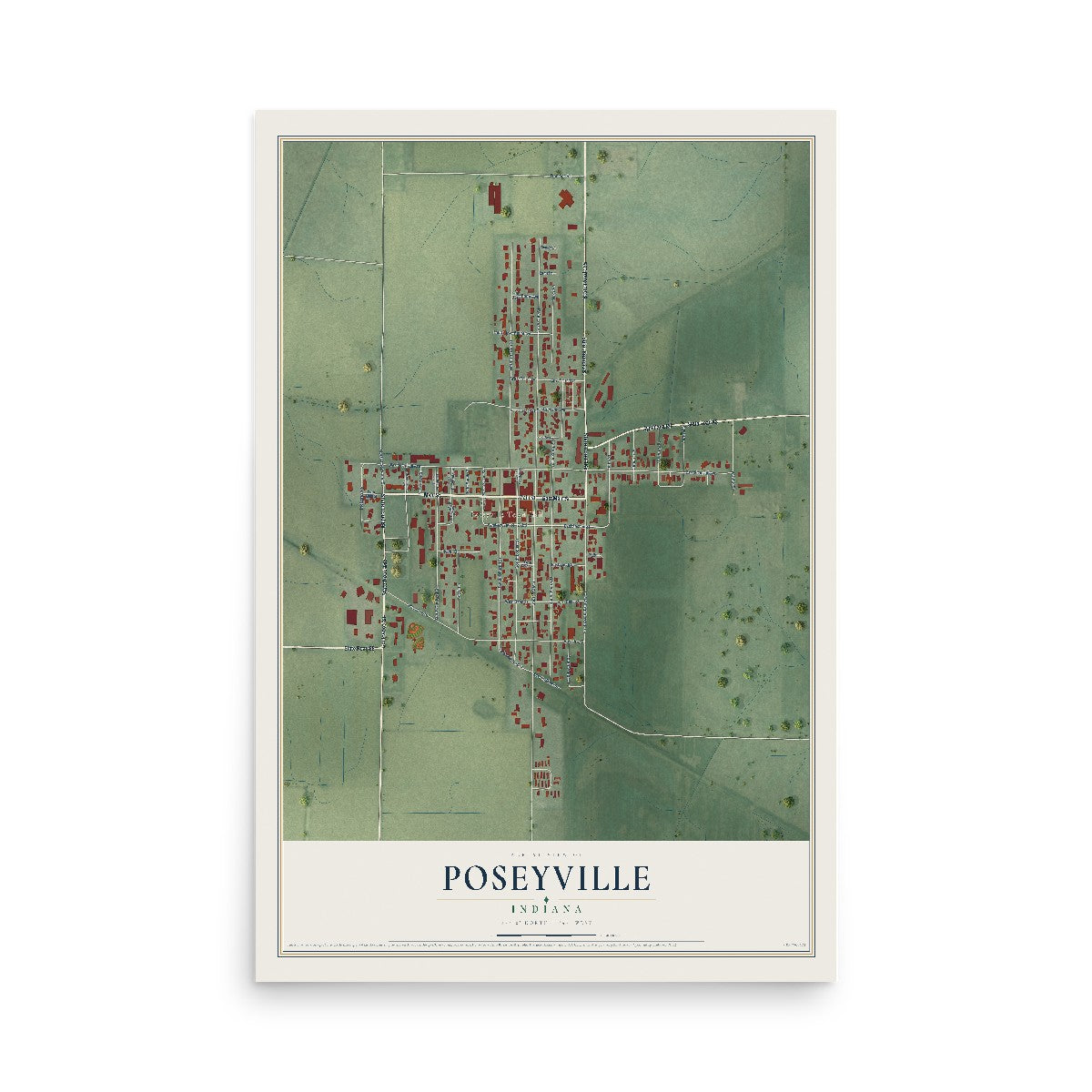 Map of Poseyville, Indiana, 12 x 18 inch unframed archival matte print