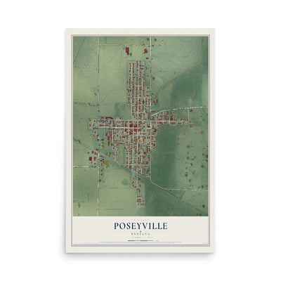 Map of Poseyville, Indiana, 12 x 18 inch unframed archival matte print