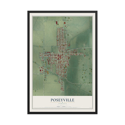 Map of Poseyville, Indiana, 12 x 18 inch print in a black wood frame