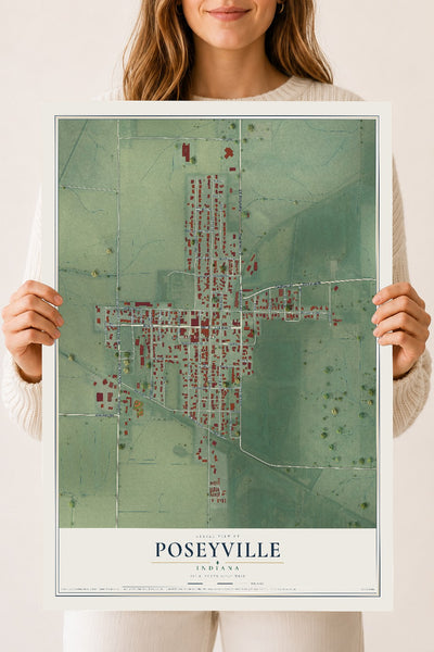 Map of Poseyville, Indiana, 18 x 24 inch unframed archival matte print
