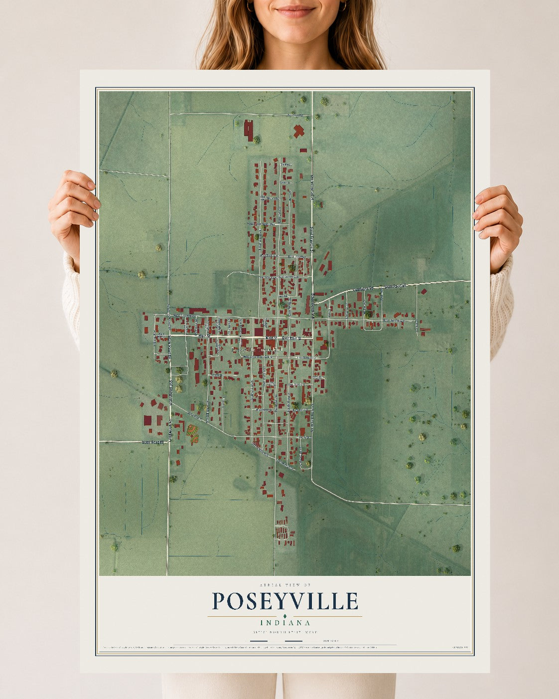 Map of Poseyville, Indiana, 24 x 36 inch unframed archival matte print