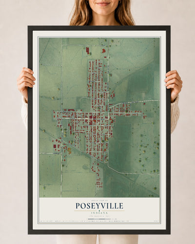 Map of Poseyville, Indiana, 24 x 36 inch print in a black wood frame