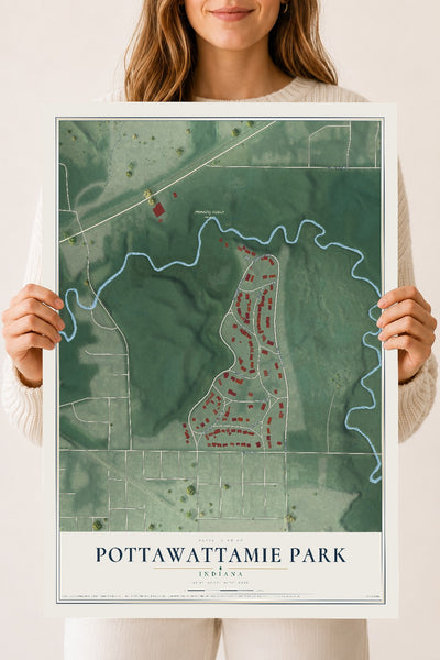 Map of Pottawattamie Park, Indiana, 18 x 24 inch unframed archival matte print