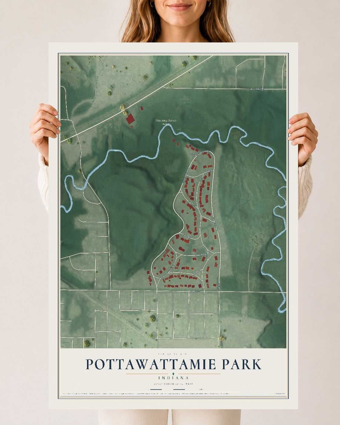 Map of Pottawattamie Park, Indiana, 24 x 36 inch unframed archival matte print