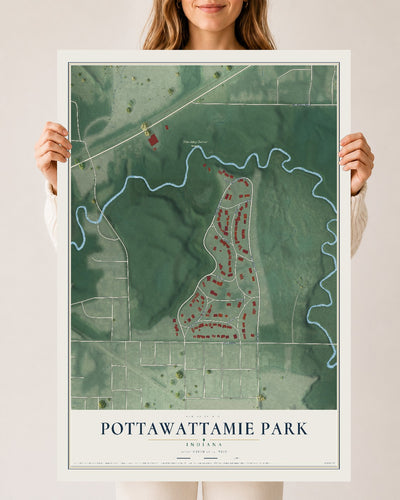 Map of Pottawattamie Park, Indiana, 24 x 36 inch unframed archival matte print