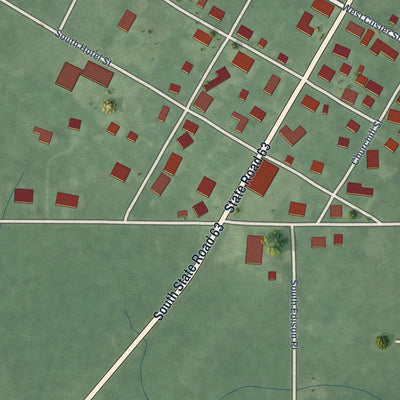 Close-up of the map of Prairieton, Indiana print showing street and building detail