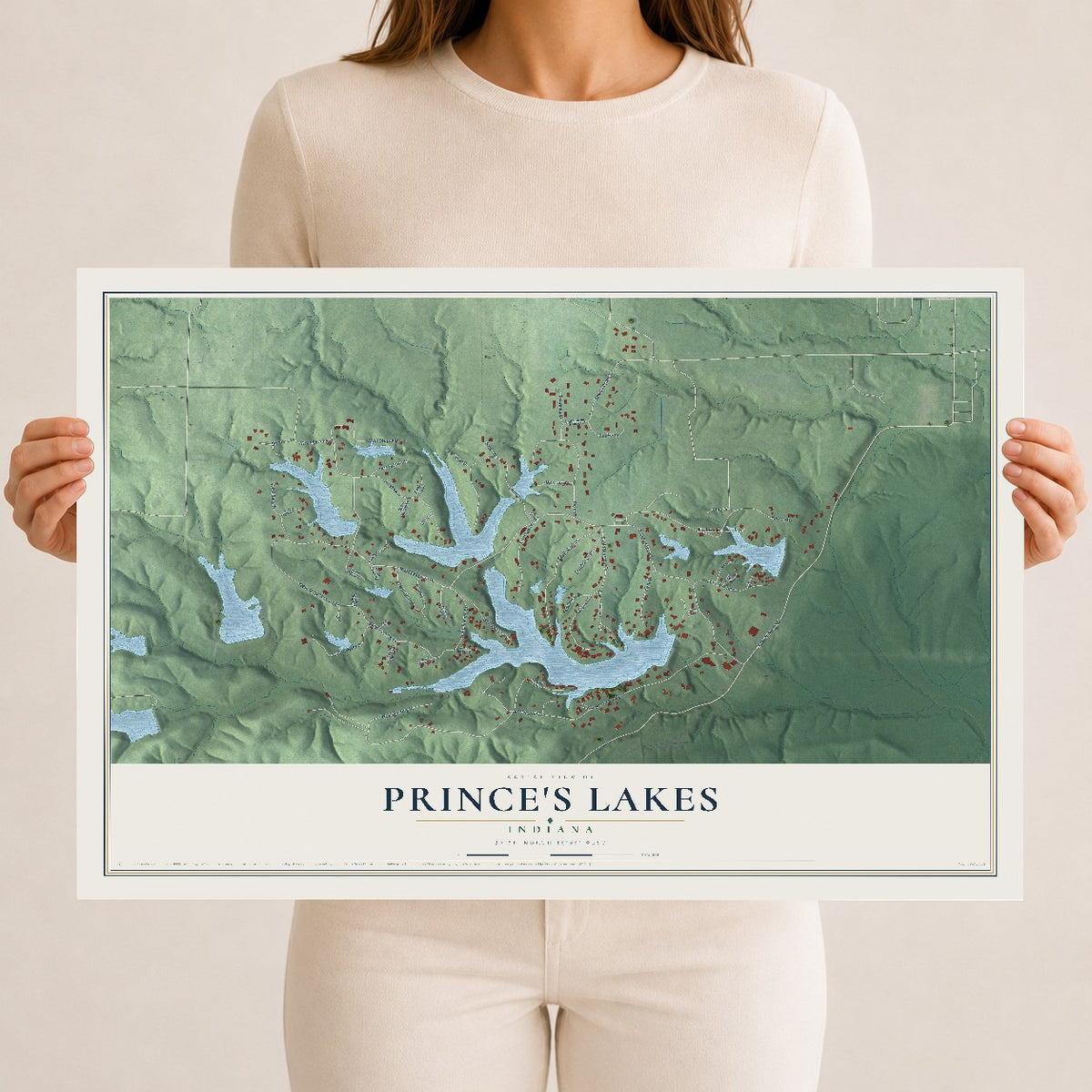 Map of Prince's Lakes, Indiana, 12 x 18 inch unframed archival matte print