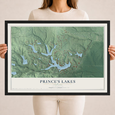 Map of Prince's Lakes, Indiana, 18 x 24 inch print in a black wood frame