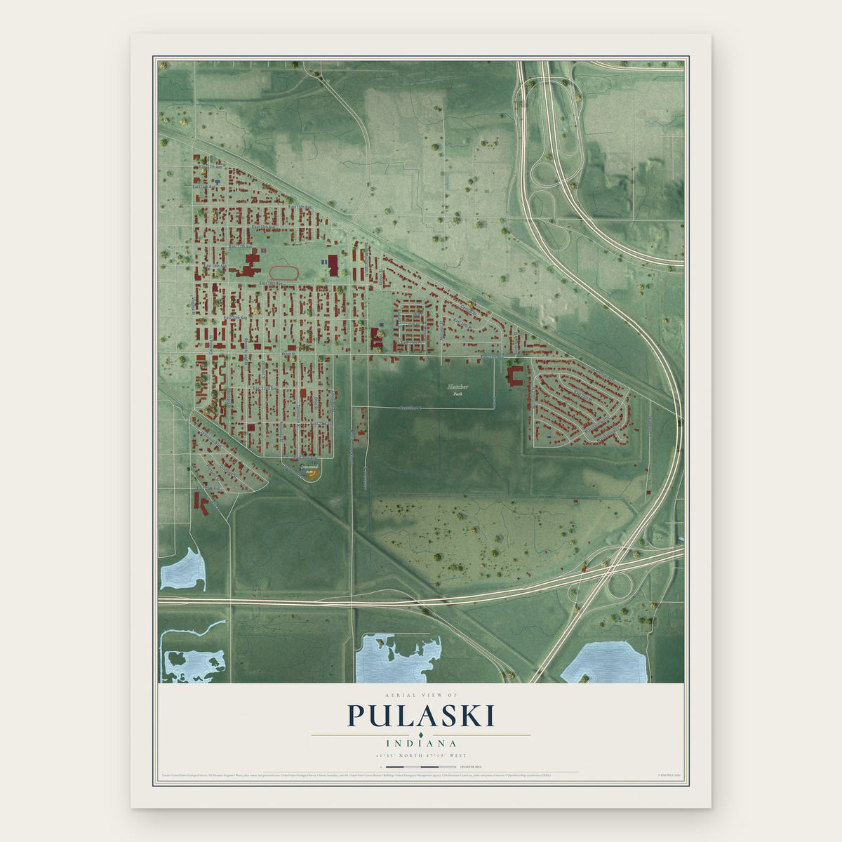 Pulaski, Gary, Indiana map print, the full design