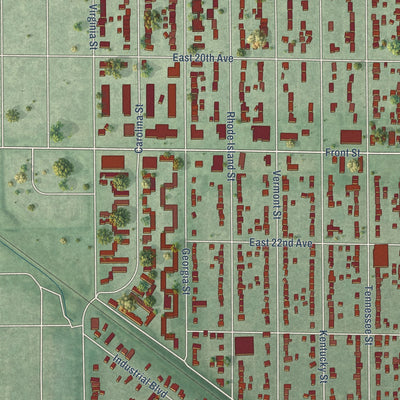 Close-up of the map of Pulaski, Gary, Indiana print showing street and building detail