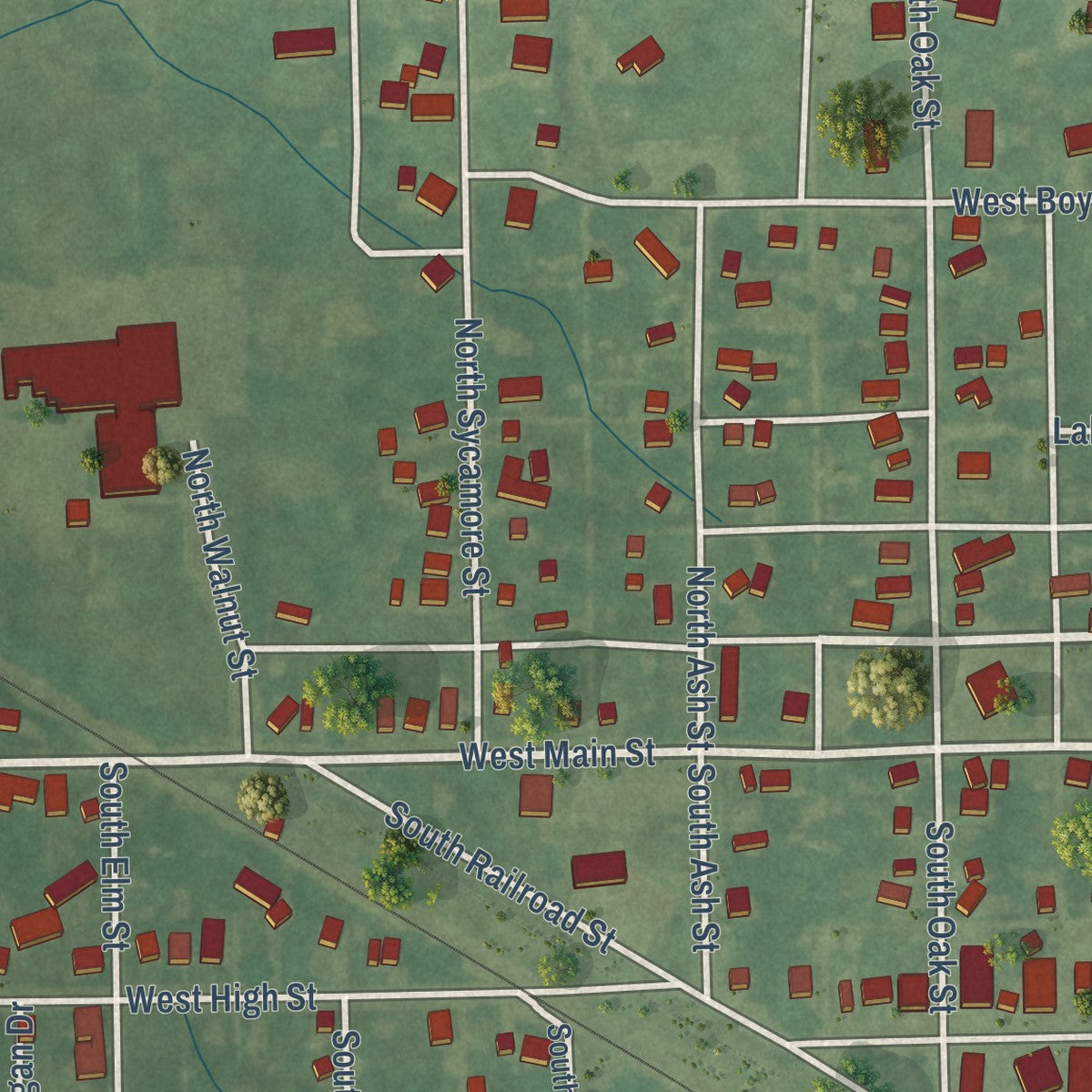 Close-up of the map of Redkey, Indiana print showing street and building detail