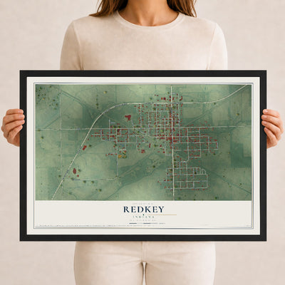Map of Redkey, Indiana, 12 x 18 inch print in a black wood frame