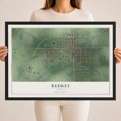 Map of Redkey, Indiana, 18 x 24 inch print in a black wood frame