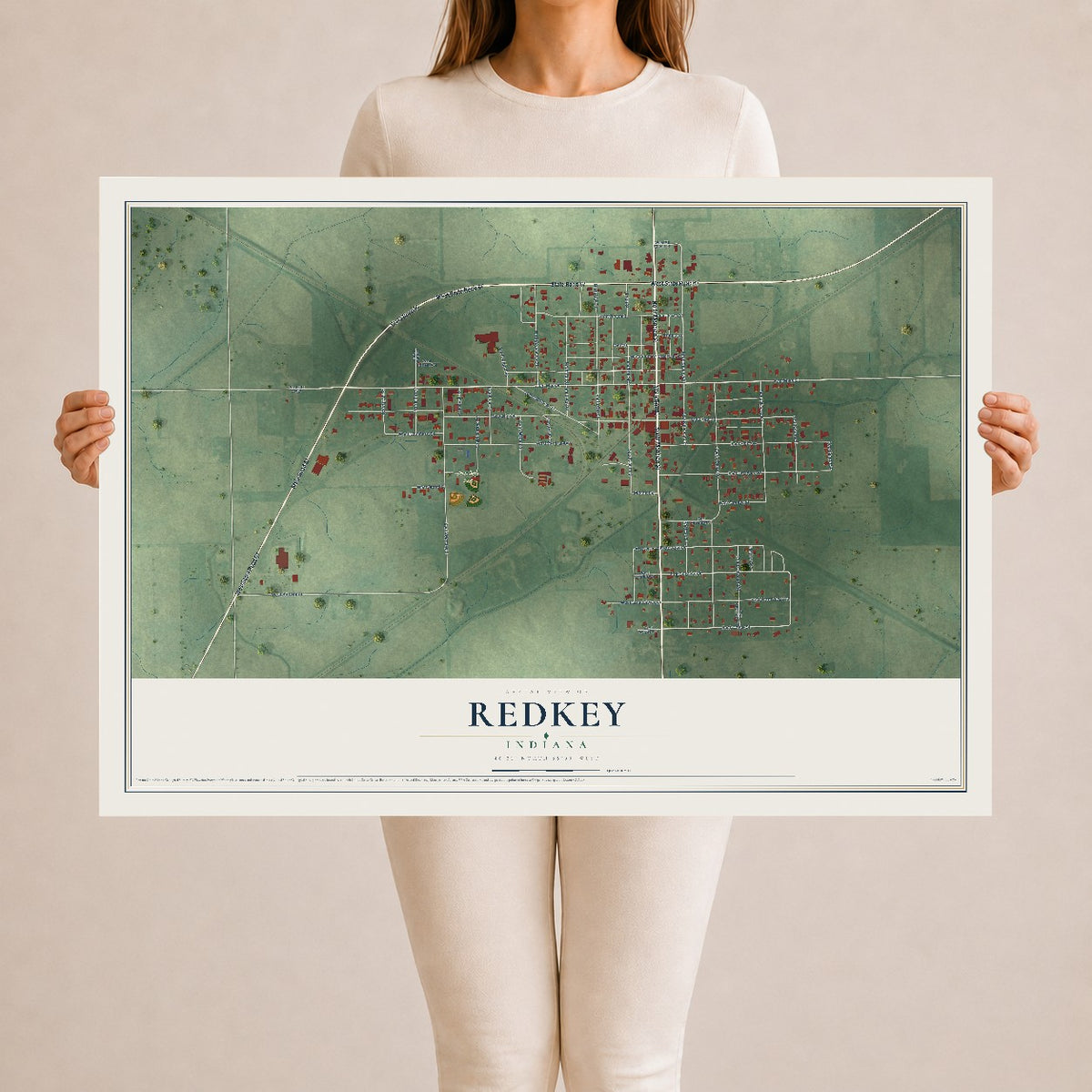 Map of Redkey, Indiana, 24 x 36 inch unframed archival matte print