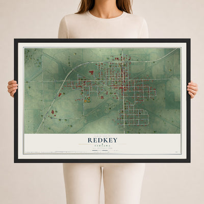 Map of Redkey, Indiana, 24 x 36 inch print in a black wood frame