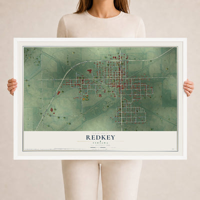 Map of Redkey, Indiana, 24 x 36 inch print in a white wood frame