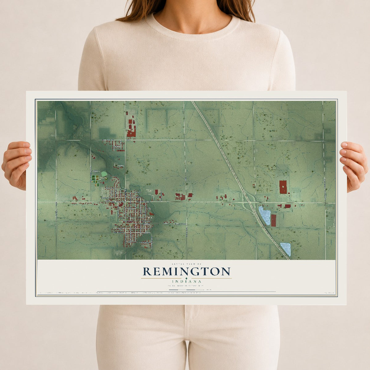 Map of Remington, Indiana, 12 x 18 inch unframed archival matte print