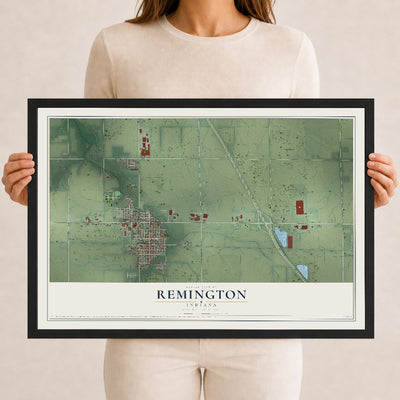 Map of Remington, Indiana, 12 x 18 inch print in a black wood frame