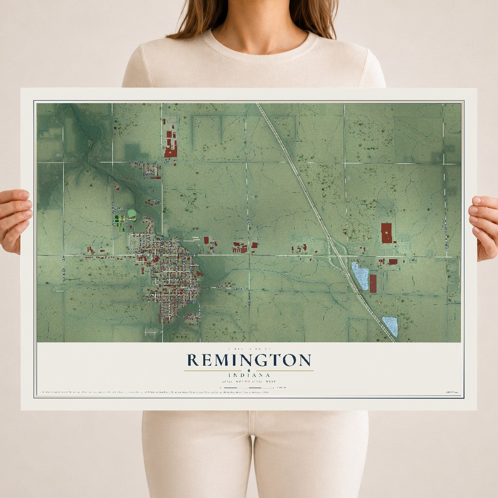 Map of Remington, Indiana, 18 x 24 inch unframed archival matte print