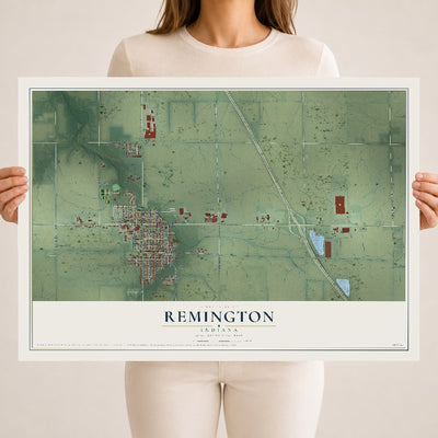 Map of Remington, Indiana, 18 x 24 inch unframed archival matte print