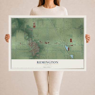 Map of Remington, Indiana, 24 x 36 inch unframed archival matte print