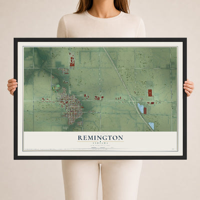 Map of Remington, Indiana, 24 x 36 inch print in a black wood frame