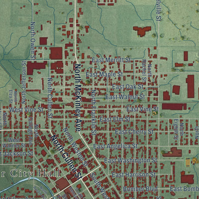 Close-up of the map of Rensselaer, Indiana print showing street and building detail