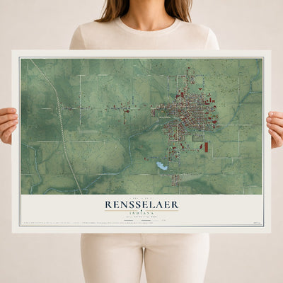 Map of Rensselaer, Indiana, 18 x 24 inch unframed archival matte print