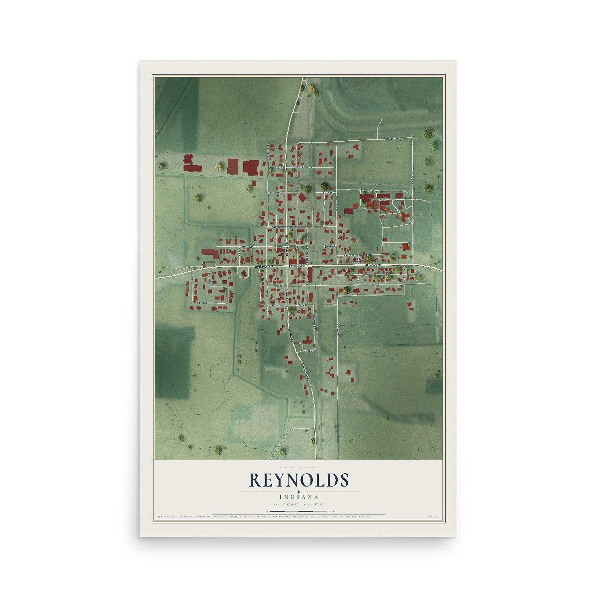 Map of Reynolds, Indiana, 12 x 18 inch unframed archival matte print