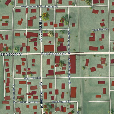 Close-up of the map of Reynolds, Indiana print showing street and building detail