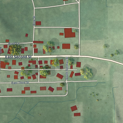Second close-up of the map of Reynolds, Indiana print showing more streets and buildings