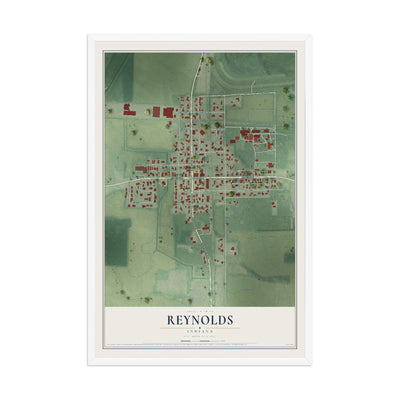 Map of Reynolds, Indiana, 12 x 18 inch print in a white wood frame