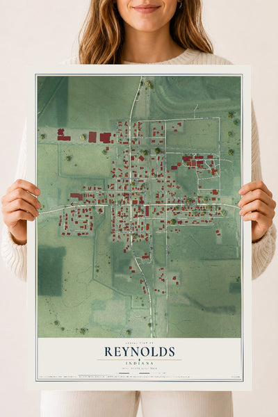 Map of Reynolds, Indiana, 18 x 24 inch unframed archival matte print
