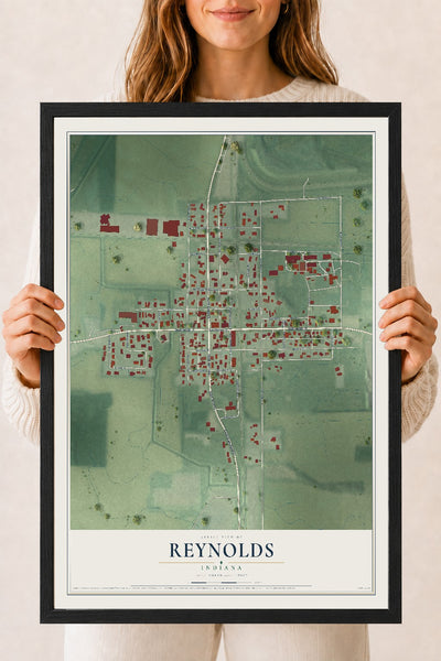 Map of Reynolds, Indiana, 18 x 24 inch print in a black wood frame