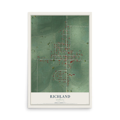 Map of Richland, Indiana, 12 x 18 inch unframed archival matte print