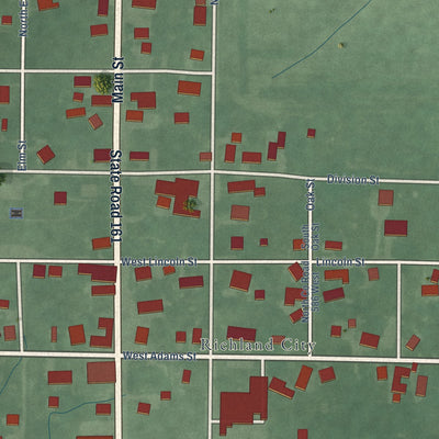 Close-up of the map of Richland, Indiana print showing street and building detail