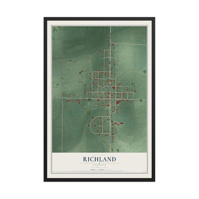 Map of Richland, Indiana, 12 x 18 inch print in a black wood frame