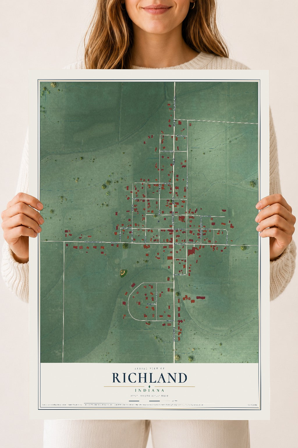 Map of Richland, Indiana, 18 x 24 inch unframed archival matte print