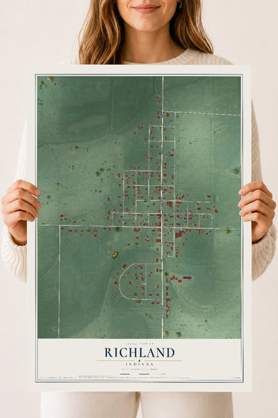 Map of Richland, Indiana, 18 x 24 inch unframed archival matte print