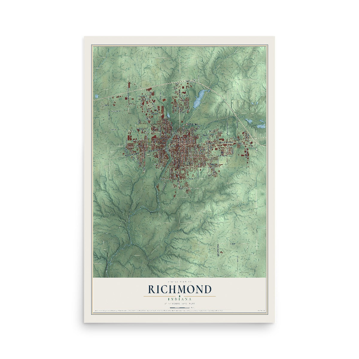 Map of Richmond, Indiana, 12 x 18 inch unframed archival matte print
