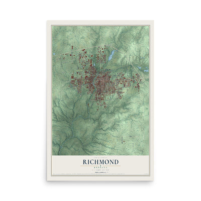 Map of Richmond, Indiana, 12 x 18 inch unframed archival matte print