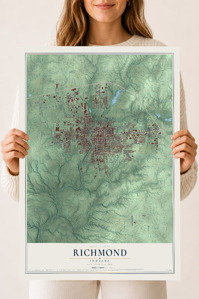 Map of Richmond, Indiana, 18 x 24 inch unframed archival matte print