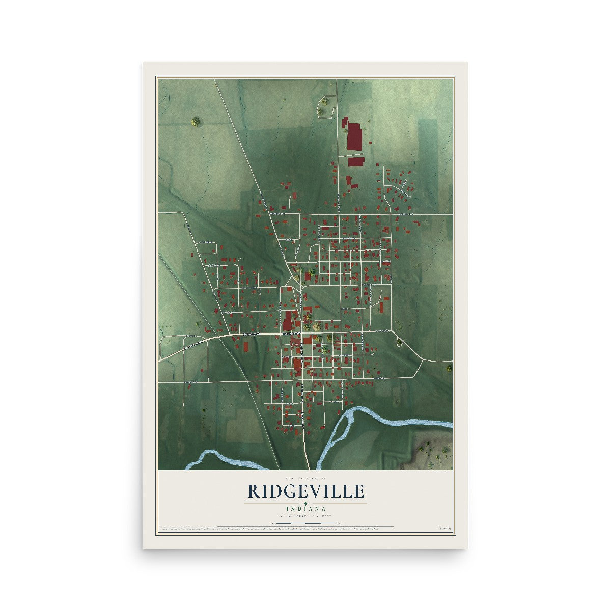 Map of Ridgeville, Indiana, 12 x 18 inch unframed archival matte print