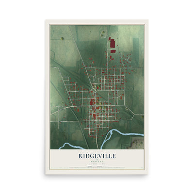 Map of Ridgeville, Indiana, 12 x 18 inch unframed archival matte print