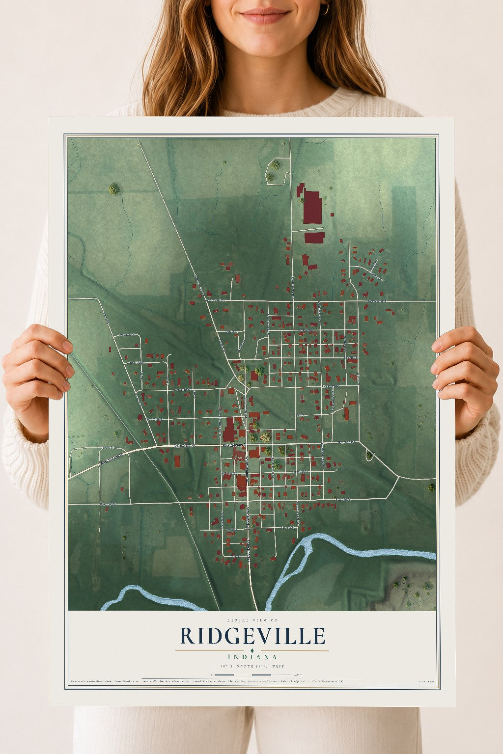 Map of Ridgeville, Indiana, 18 x 24 inch unframed archival matte print