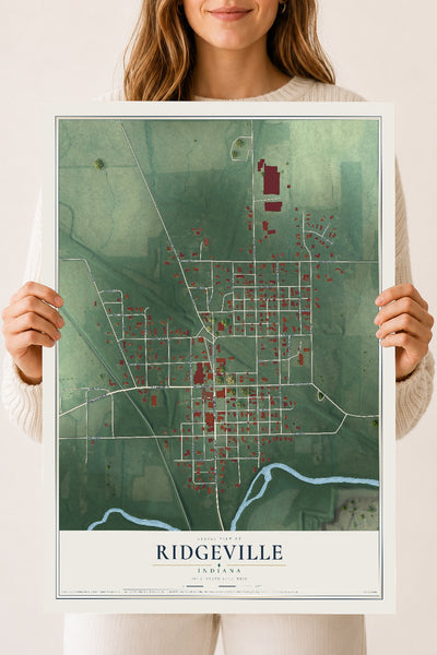 Map of Ridgeville, Indiana, 18 x 24 inch unframed archival matte print