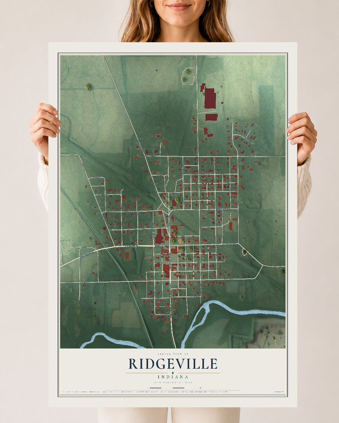 Map of Ridgeville, Indiana, 24 x 36 inch unframed archival matte print