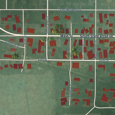 Close-up of the map of Riley, Indiana print showing street and building detail