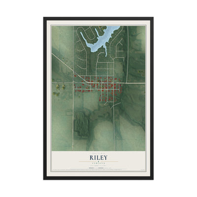 Map of Riley, Indiana, 12 x 18 inch print in a black wood frame